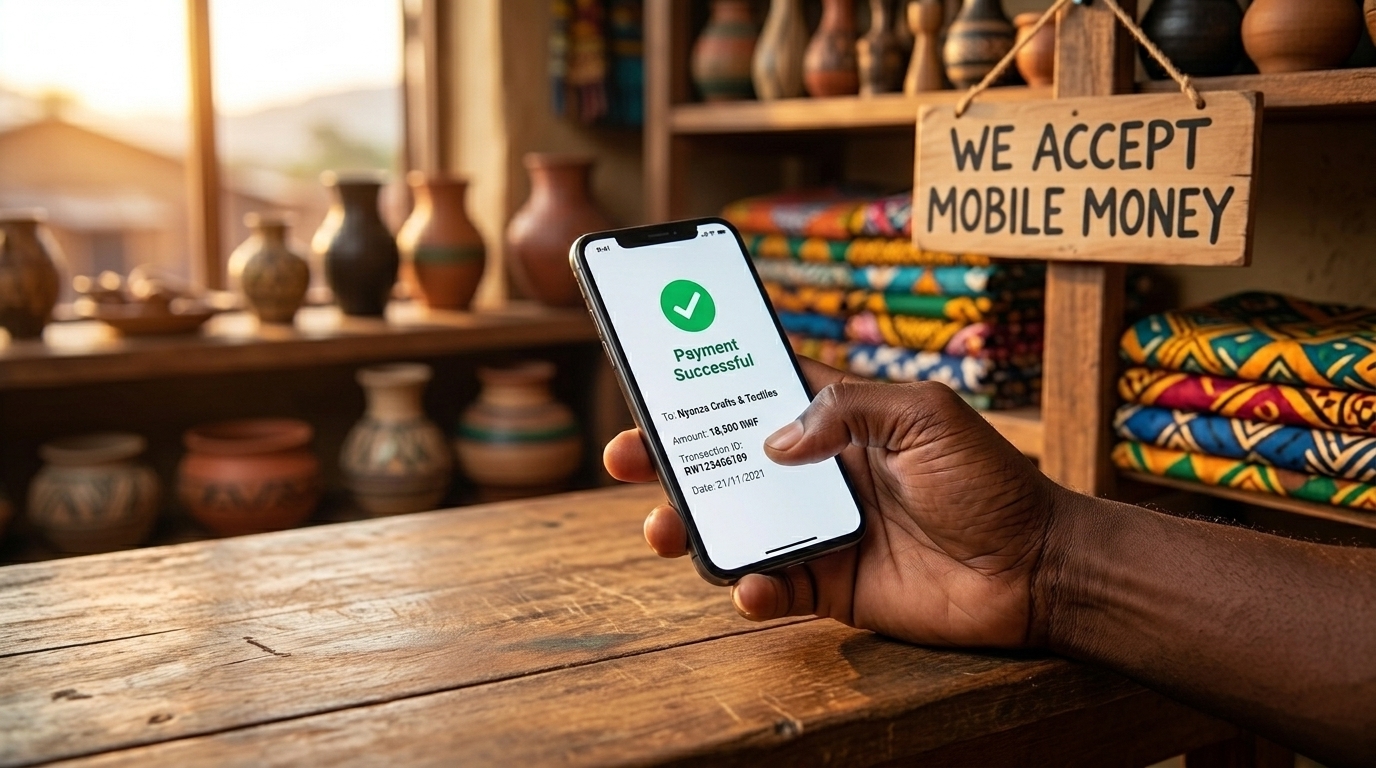 Mobile phone showing MT MoMo payment interface