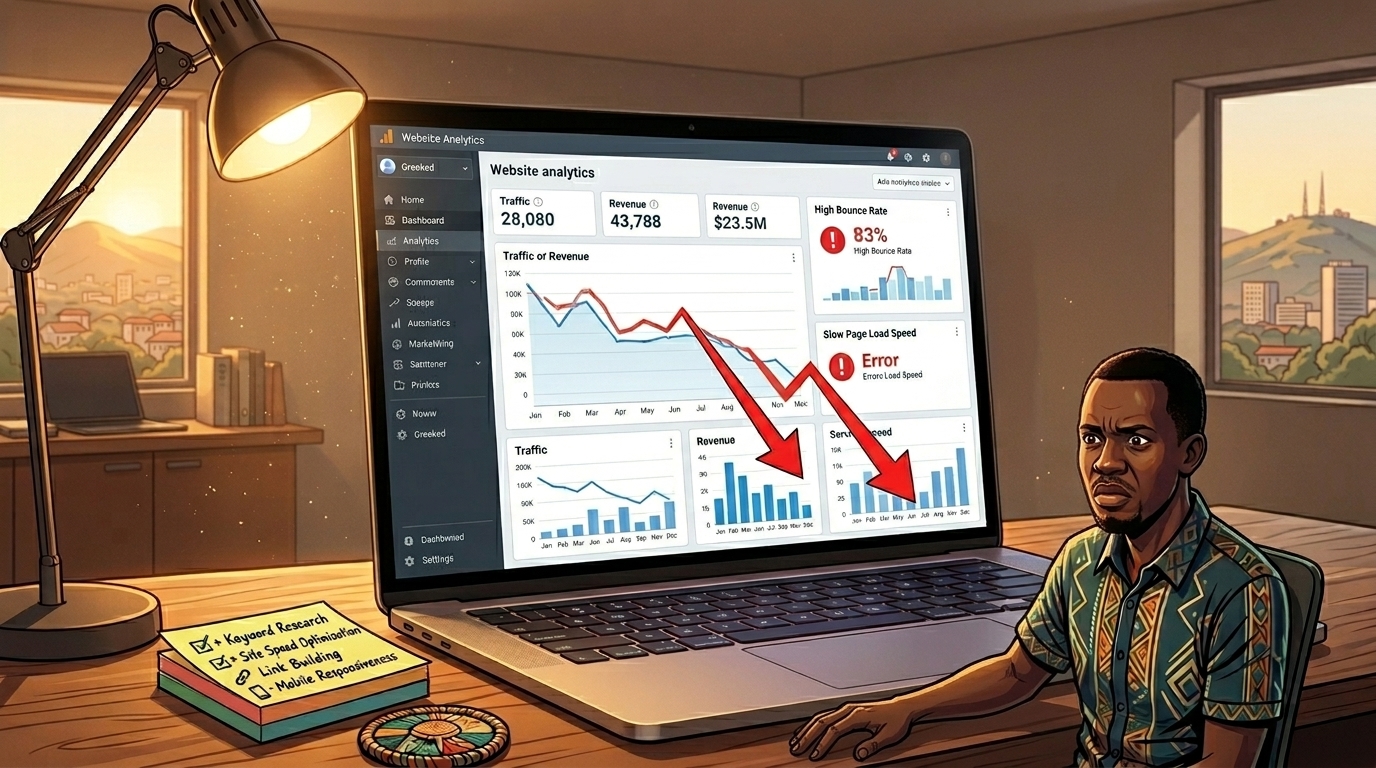 Business owner reviewing website analytics